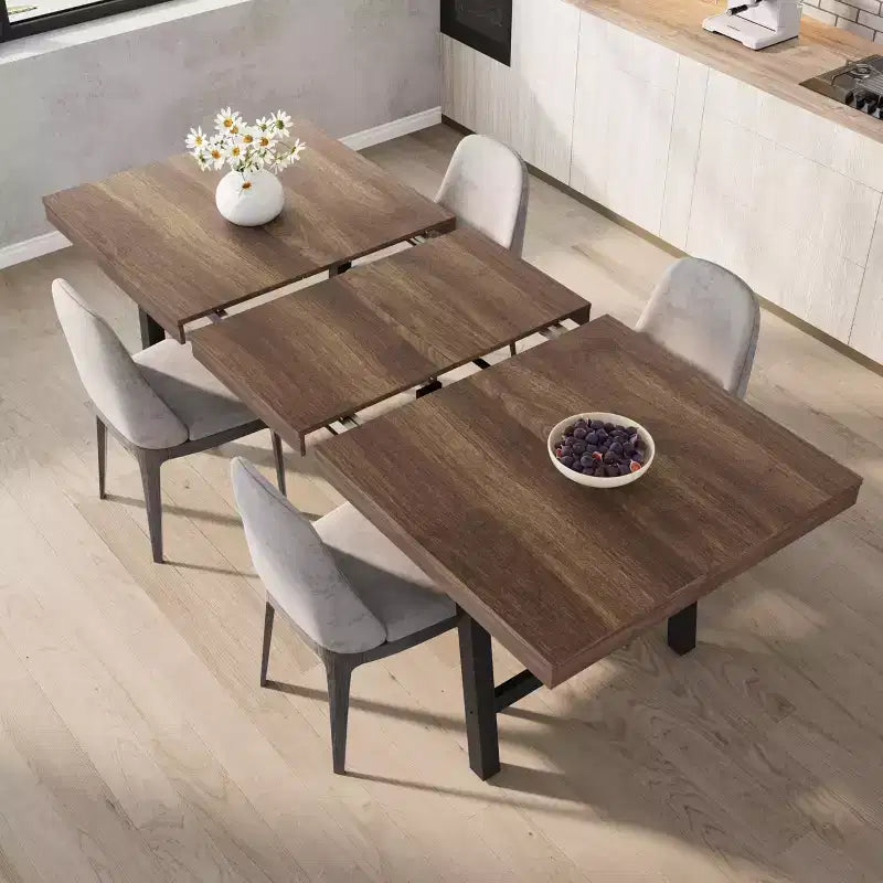 Mesa de comedor extensible de 63-83", mesa de comedor rectangular industrial para 6-8 personas, mesa de cocina extensible con estructura de metal de alta resistencia
