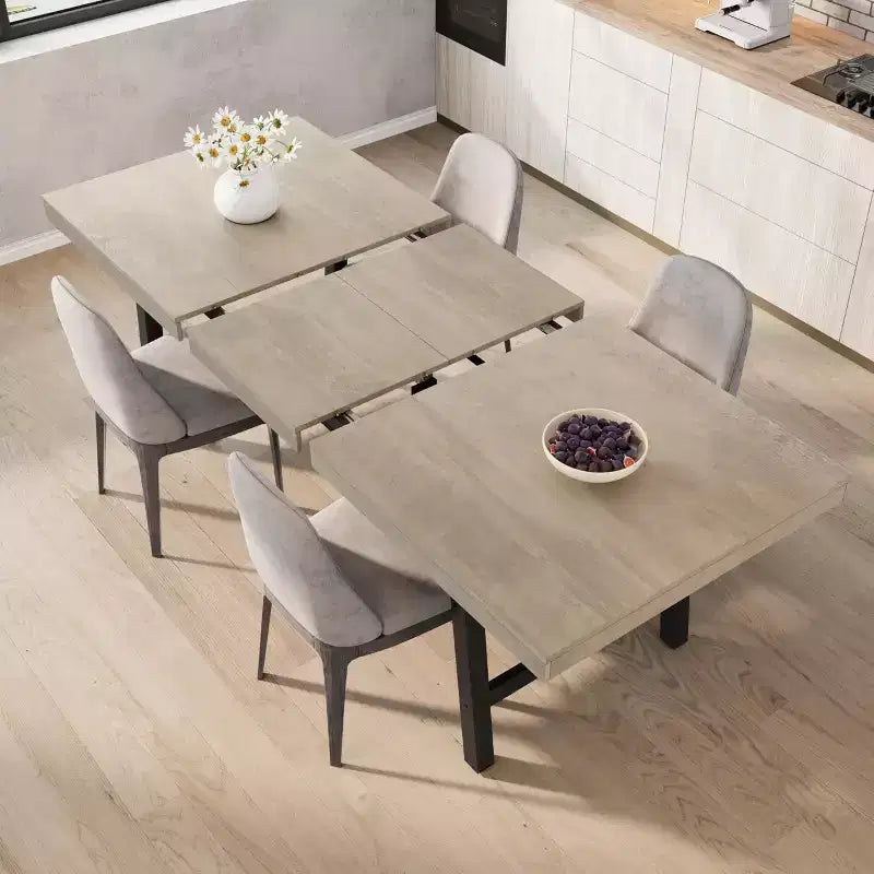 Mesa de comedor extensible de 63-83", mesa de comedor rectangular industrial para 6-8 personas, mesa de cocina extensible con estructura de metal de alta resistencia