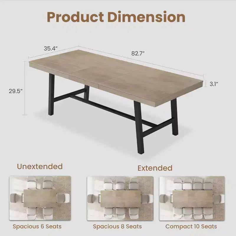 Mesa de comedor extensible de 63-83", mesa de comedor rectangular industrial para 6-8 personas, mesa de cocina extensible con estructura de metal de alta resistencia