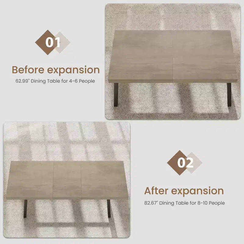 Mesa de comedor extensible de 63-83", mesa de comedor rectangular industrial para 6-8 personas, mesa de cocina extensible con estructura de metal de alta resistencia