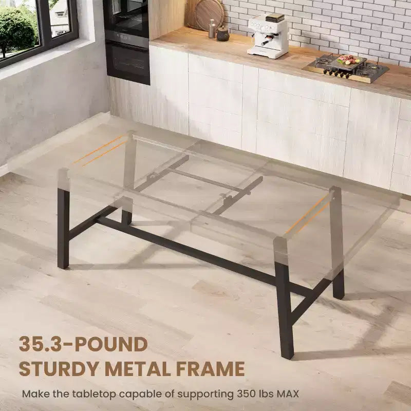 Mesa de comedor extensible de 63-83", mesa de comedor rectangular industrial para 6-8 personas, mesa de cocina extensible con estructura de metal de alta resistencia