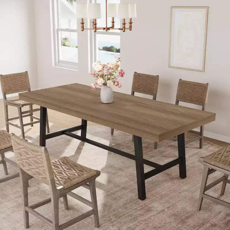 Mesa de comedor extensible de 63-83", mesa de comedor rectangular industrial para 6-8 personas, mesa de cocina extensible con estructura de metal de alta resistencia
