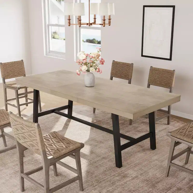 Mesa de comedor extensible de 63-83", mesa de comedor rectangular industrial para 6-8 personas, mesa de cocina extensible con estructura de metal de alta resistencia