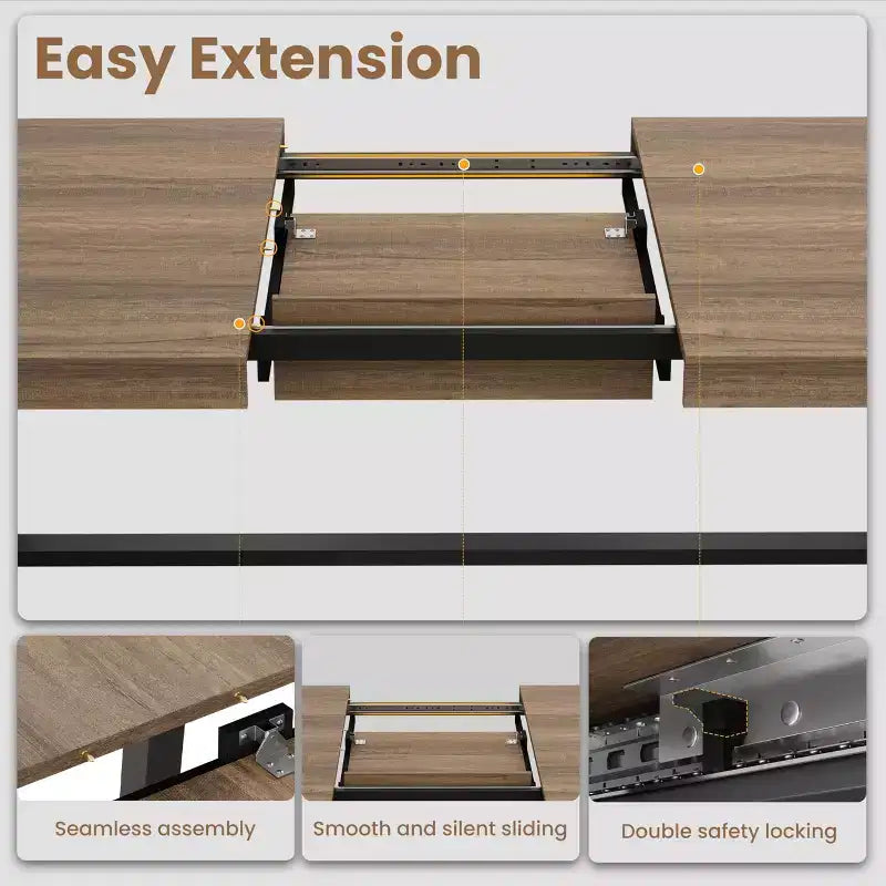 Mesa de comedor extensible de 63-83", mesa de comedor rectangular industrial para 6-8 personas, mesa de cocina extensible con estructura de metal de alta resistencia
