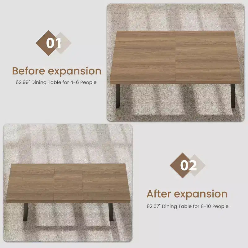 Mesa de comedor extensible de 63-83", mesa de comedor rectangular industrial para 6-8 personas, mesa de cocina extensible con estructura de metal de alta resistencia