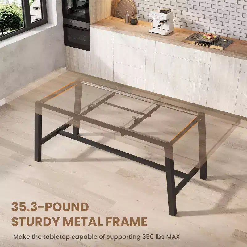 Mesa de comedor extensible de 63-83", mesa de comedor rectangular industrial para 6-8 personas, mesa de cocina extensible con estructura de metal de alta resistencia