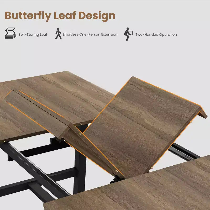 Mesa de comedor extensible de 63-83", mesa de comedor rectangular industrial para 6-8 personas, mesa de cocina extensible con estructura de metal de alta resistencia