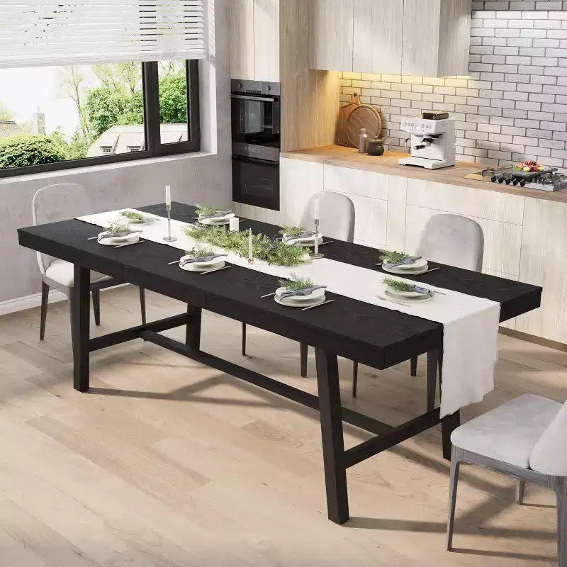 Mesa de comedor extensible de 63-83", mesa de comedor rectangular industrial para 6-8 personas, mesa de cocina extensible con estructura de metal de alta resistencia