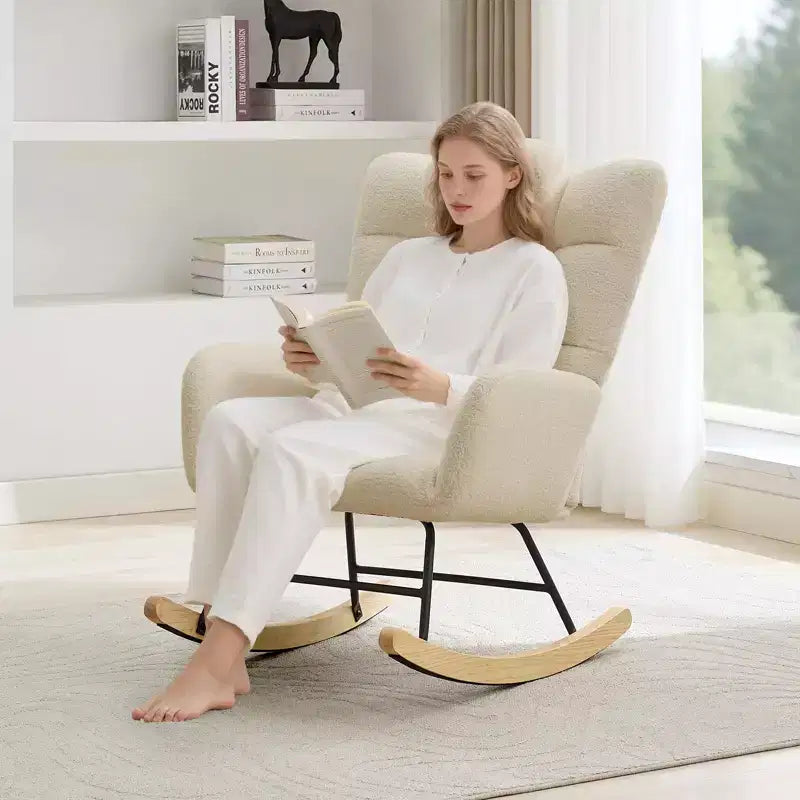 Modern High Back Upholstered Rocking Chair, Recliner Glider Accent Armchair with Soft Cushion for Adults, Perfect for Living Room & Bedroom