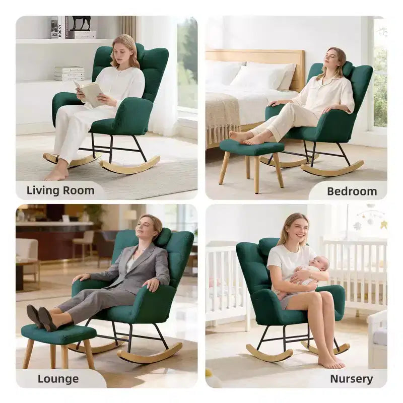 Modern High Back Upholstered Rocking Chair, Recliner Glider Accent Armchair with Soft Cushion for Adults, Perfect for Living Room & Bedroom