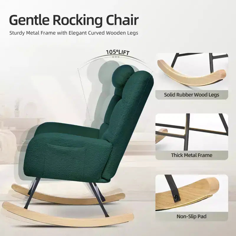 Modern High Back Upholstered Rocking Chair, Recliner Glider Accent Armchair with Soft Cushion for Adults, Perfect for Living Room & Bedroom
