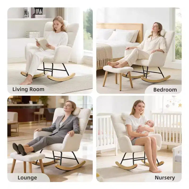 Modern High Back Upholstered Rocking Chair, Recliner Glider Accent Armchair with Soft Cushion for Adults, Perfect for Living Room & Bedroom