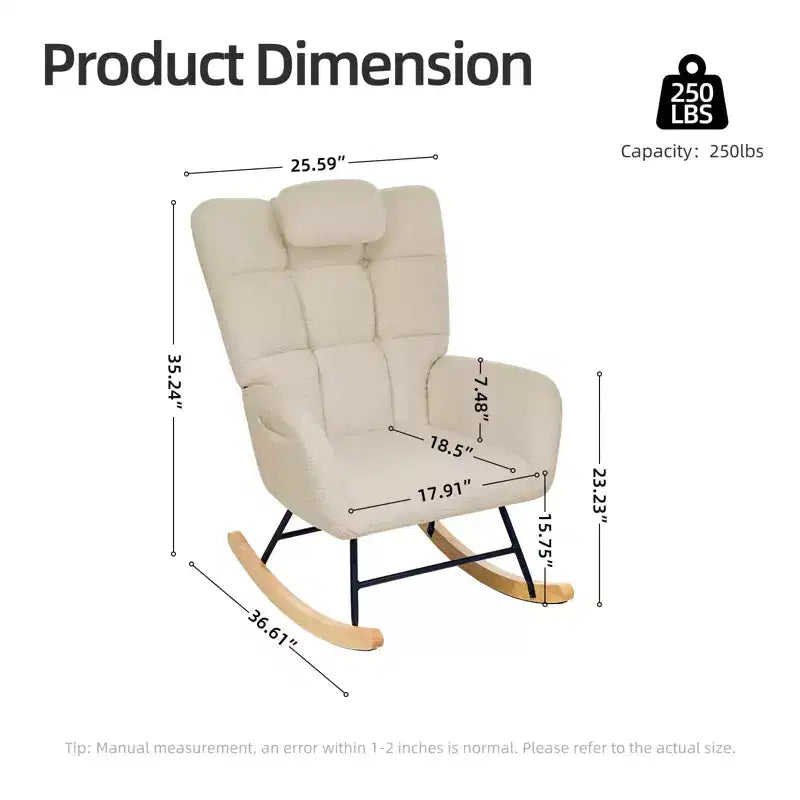 Modern High Back Upholstered Rocking Chair, Recliner Glider Accent Armchair with Soft Cushion for Adults, Perfect for Living Room & Bedroom