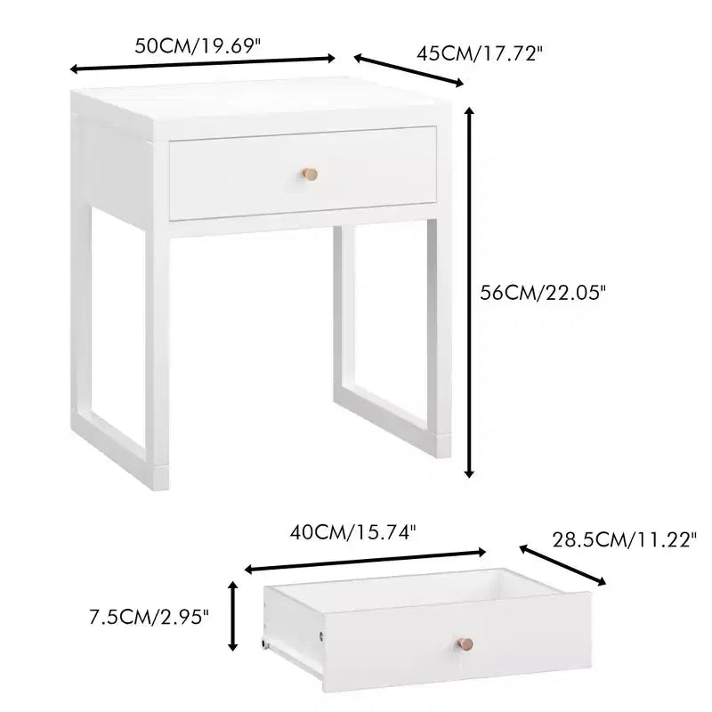 Mesita de Noche Minimalista con Cajón, Perfil Redondo/Cilíndrico, Blanca