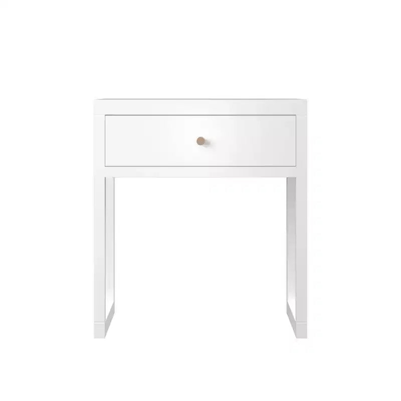 Mesita de Noche Minimalista con Cajón, Perfil Redondo/Cilíndrico, Blanca