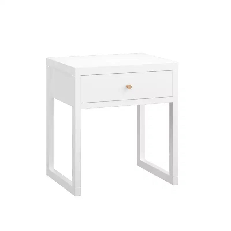 Mesita de Noche Minimalista con Cajón, Perfil Redondo/Cilíndrico, Blanca