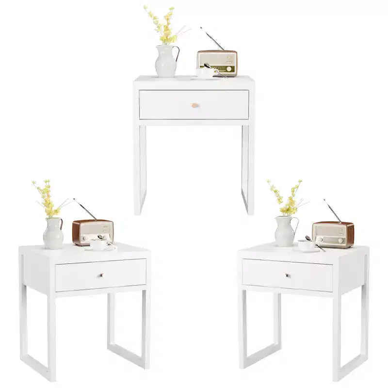 Mesita de Noche Minimalista con Cajón, Perfil Redondo/Cilíndrico, Blanca