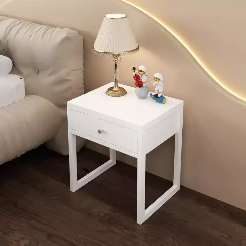 Mesita de Noche Minimalista con Cajón, Perfil Redondo/Cilíndrico, Blanca
