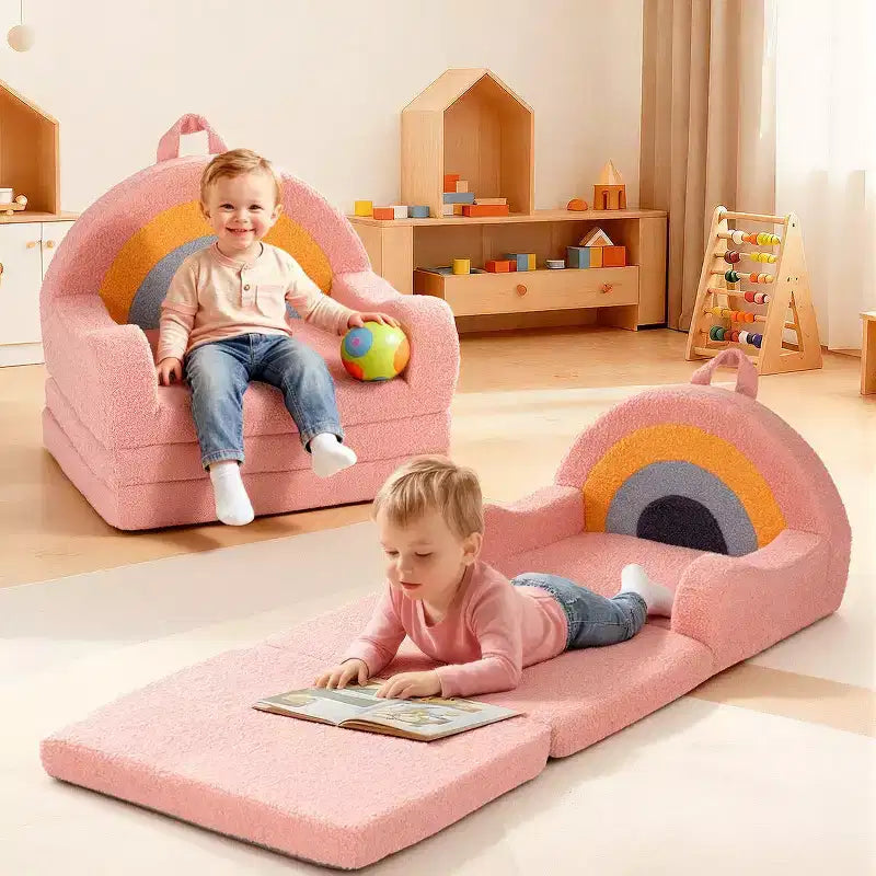 GOTGELIF Sofá y tumbona convertible 2 en 1 para niños pequeños - Sofá bebé suave y portátil con funda lavable