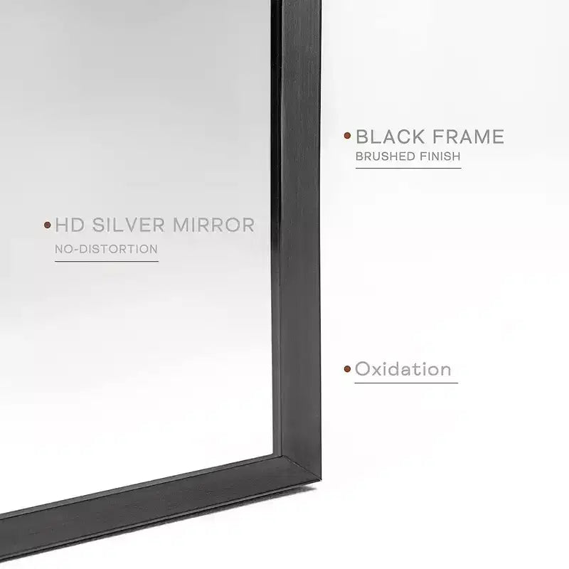 Espejo de pared de baño moderno con marco de aluminio arqueado, 24"x36"