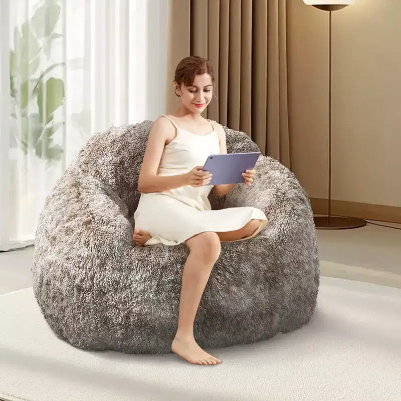 Soft faux fur beanbag with armrests  Lounge chair with foam filling, comfortable for bedroom, living room, reading & gaming