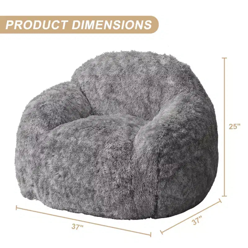 Soft faux fur beanbag with armrests  Lounge chair with foam filling, comfortable for bedroom, living room, reading & gaming