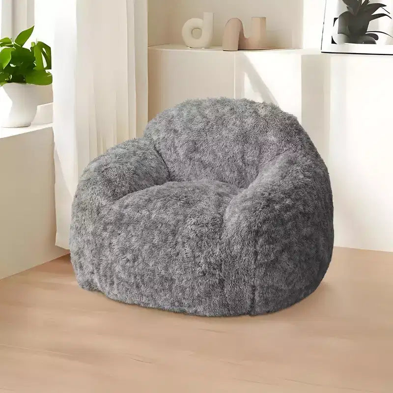 Soft faux fur beanbag with armrests  Lounge chair with foam filling, comfortable for bedroom, living room, reading & gaming