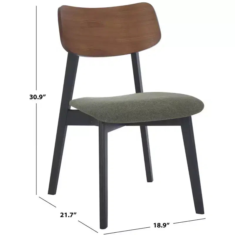 Juego de 2 sillas de comedor de madera, de caucho con asiento tapizado, acabado nogal