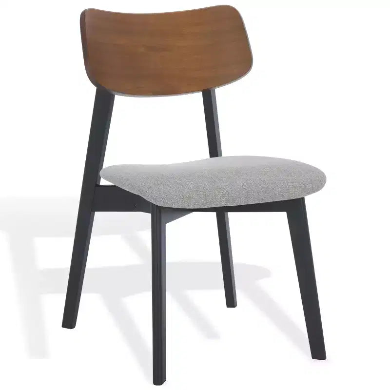 Juego de 2 sillas de comedor de madera, de caucho con asiento tapizado, acabado nogal