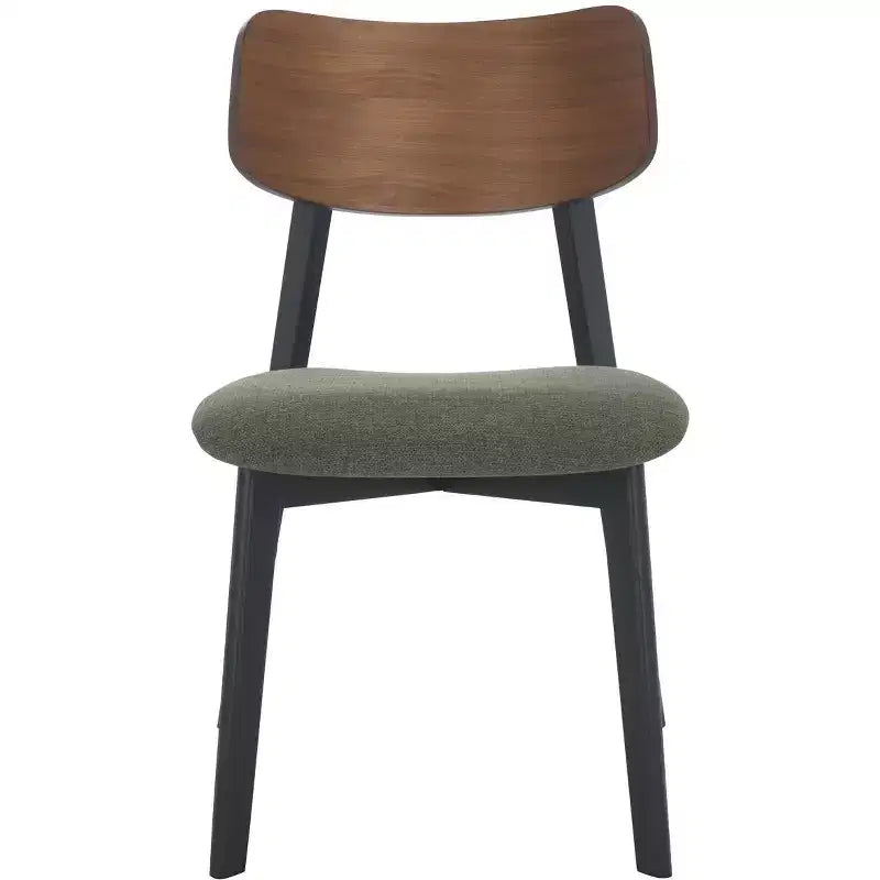 Juego de 2 sillas de comedor de madera, de caucho con asiento tapizado, acabado nogal