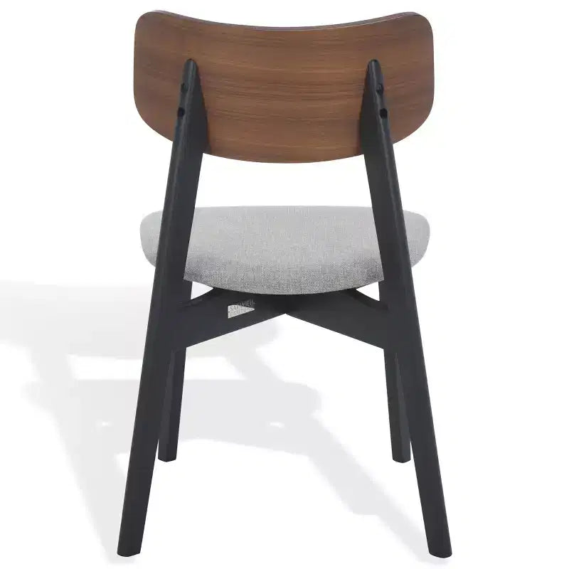 Juego de 2 sillas de comedor de madera, de caucho con asiento tapizado, acabado nogal