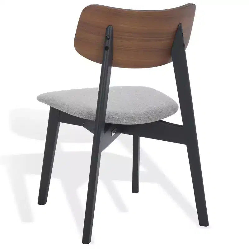 Juego de 2 sillas de comedor de madera, de caucho con asiento tapizado, acabado nogal