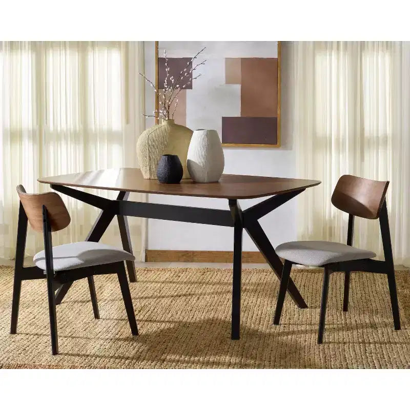 Juego de 2 sillas de comedor de madera, de caucho con asiento tapizado, acabado nogal