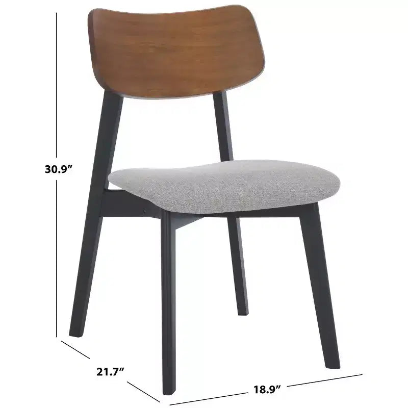 Juego de 2 sillas de comedor de madera, de caucho con asiento tapizado, acabado nogal