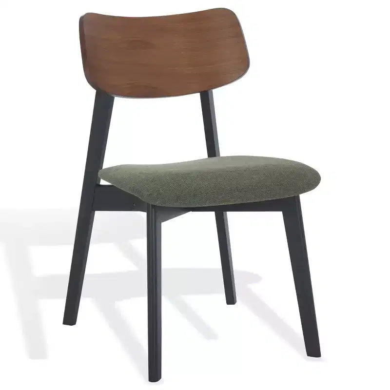 Juego de 2 sillas de comedor de madera, de caucho con asiento tapizado, acabado nogal