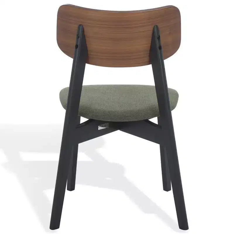 Juego de 2 sillas de comedor de madera, de caucho con asiento tapizado, acabado nogal