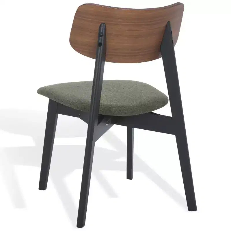 Juego de 2 sillas de comedor de madera, de caucho con asiento tapizado, acabado nogal