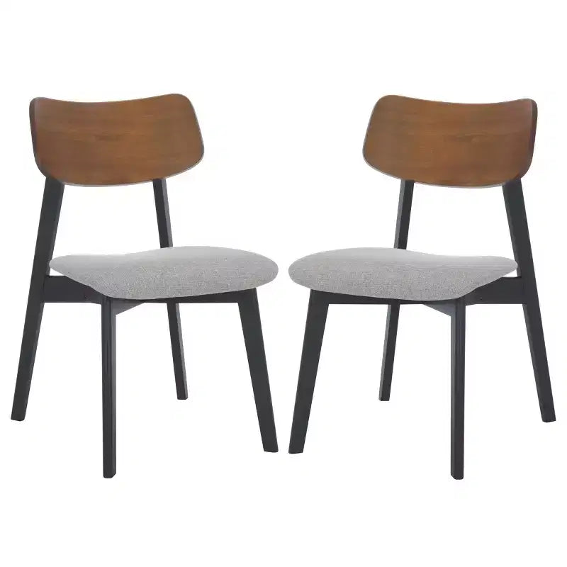 Juego de 2 sillas de comedor de madera, de caucho con asiento tapizado, acabado nogal