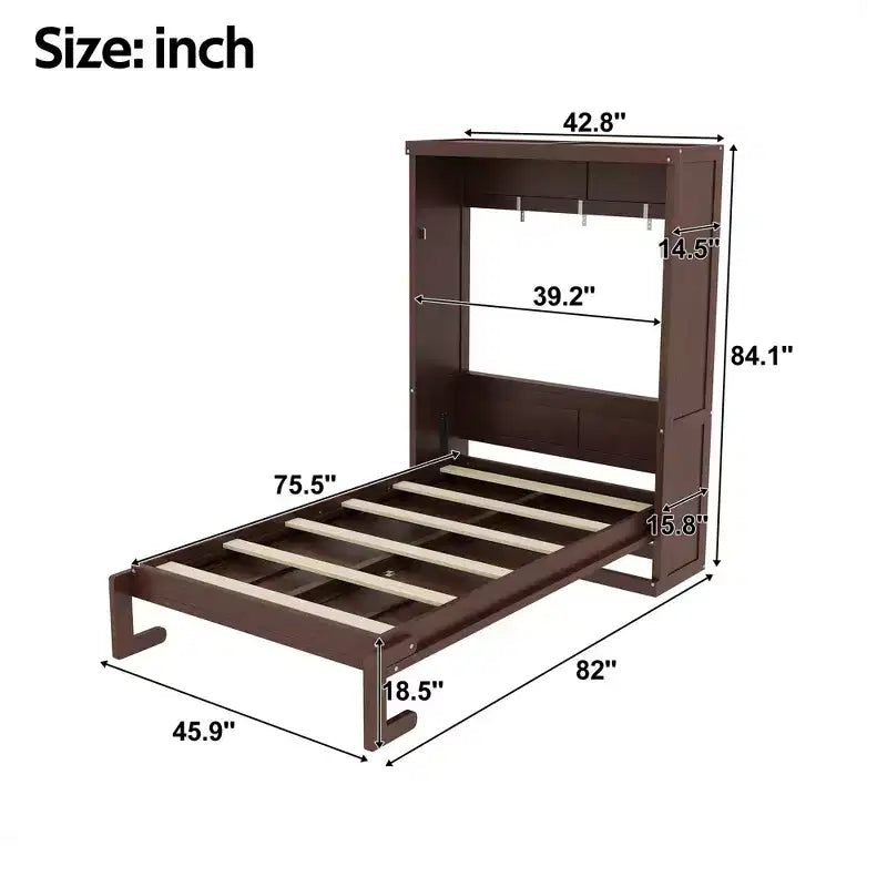 Cama Murphy con armario plegable, individual y doble, cama de pared que ahorra espacio