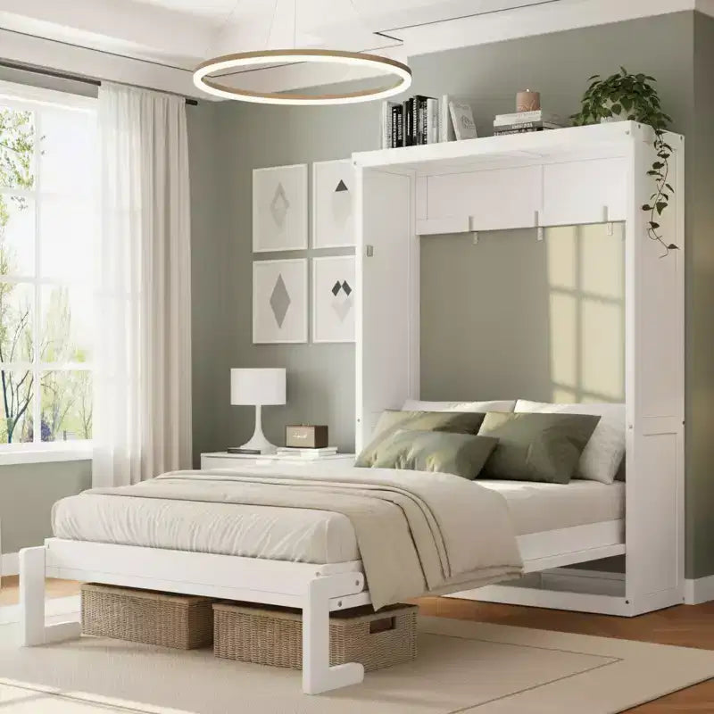 Cama Murphy con armario plegable, individual y doble, cama de pared que ahorra espacio