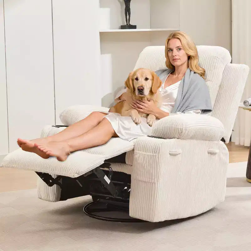 Swivel Rocker Recliner Chair with Massage & Heat, 360 Glider with Cup Holders & Side Pockets, Ergonomic Lounge Sofa for Living Room, RV, Nursery