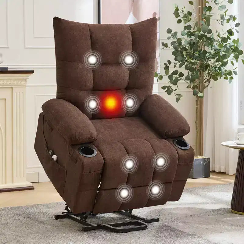Power Lift Recliner Chair, Electric Massage & Heat Recliner with 45 Assist Stand, with Soft Padded Upholstery, Side Pocket & Cup Holders