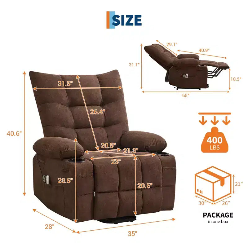 Power Lift Recliner Chair, Electric Massage & Heat Recliner with 45 Assist Stand, with Soft Padded Upholstery, Side Pocket & Cup Holders