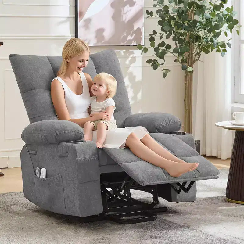 Power Lift Recliner Chair, Electric Massage & Heat Recliner with 45 Assist Stand, with Soft Padded Upholstery, Side Pocket & Cup Holders