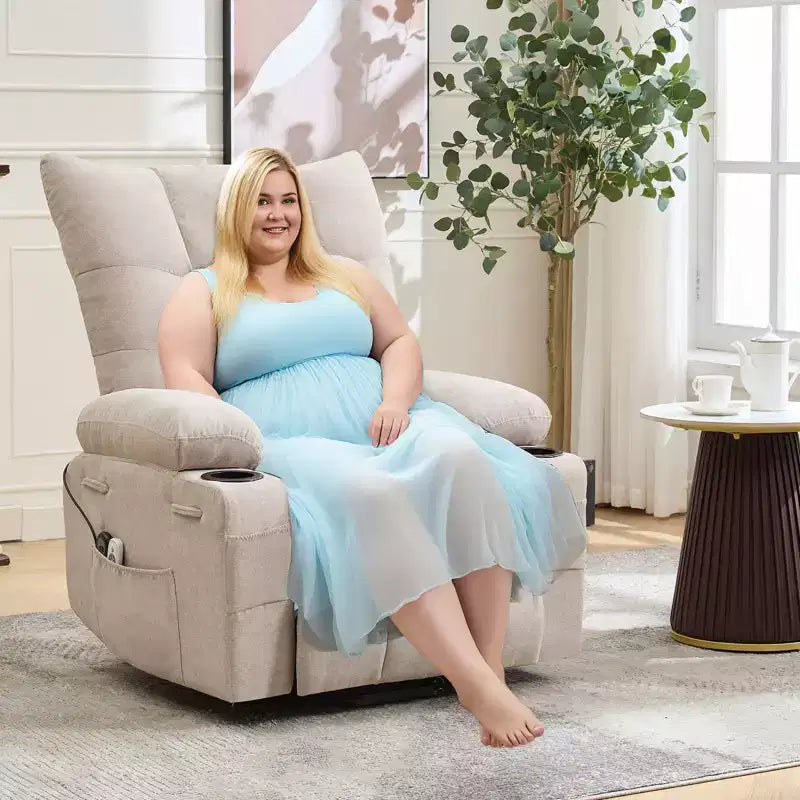 Power Lift Recliner Chair, Electric Massage & Heat Recliner with 45 Assist Stand, with Soft Padded Upholstery, Side Pocket & Cup Holders