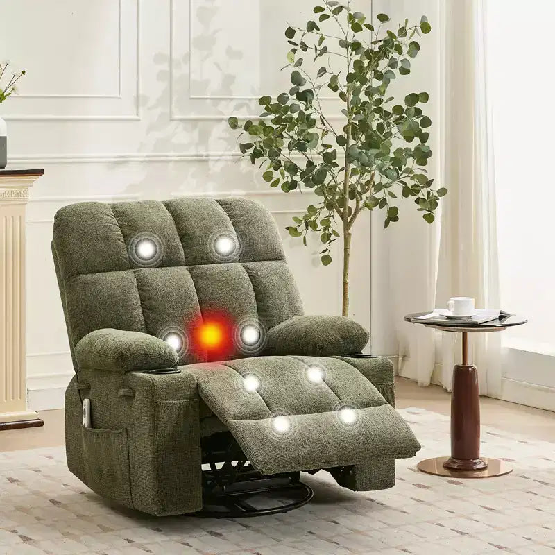 Rocking Recliner Chair with Heat, Swivel Rocker Recliner with Massage, Side Pockets & Cup Holders, Reclining Sofa for Living Room, Bedroom