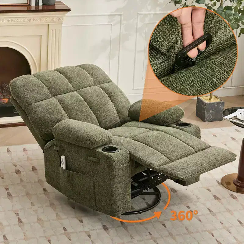 Rocking Recliner Chair with Heat, Swivel Rocker Recliner with Massage, Side Pockets & Cup Holders, Reclining Sofa for Living Room, Bedroom