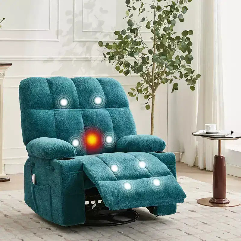 Rocking Recliner Chair with Heat, Swivel Rocker Recliner with Massage, Side Pockets & Cup Holders, Reclining Sofa for Living Room, Bedroom