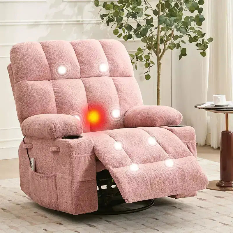 Rocking Recliner Chair with Heat, Swivel Rocker Recliner with Massage, Side Pockets & Cup Holders, Reclining Sofa for Living Room, Bedroom