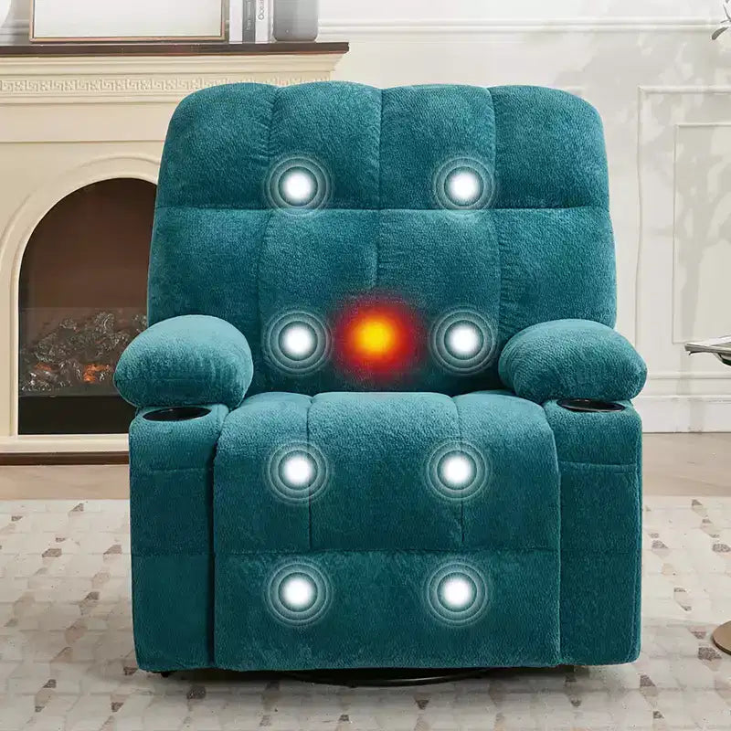 Rocking Recliner Chair with Heat, Swivel Rocker Recliner with Massage, Side Pockets & Cup Holders, Reclining Sofa for Living Room, Bedroom